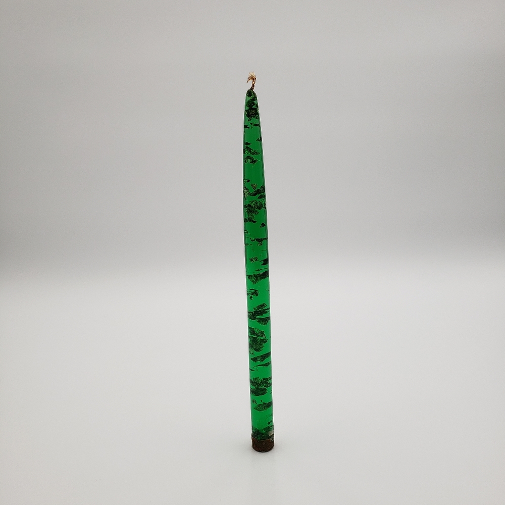 Vintage Lucite Tapered Candle Green With Gold Flakes 12" mid Century